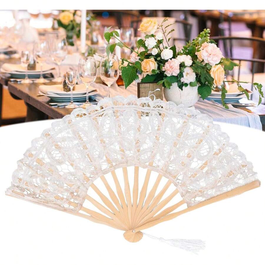 Abanico Decorativo de Encaje con Borla, Diseo Elegante - 1 - Ver 1