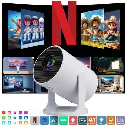 BAIYIG 1个便携式USB迷你投影仪，180°旋转支架，支持Type-C供电和移动电源，轻松连接智能手机和笔记本电脑，适用于家庭影院、卧室投影、户外娱乐，全高清便携式投影仪，支持手机/电脑/电视/笔记本电脑，自动梯形校正