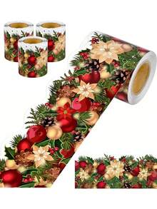 1 لفة 18م ملصقات حدود لتزيين هدايا عيد الميلاد والأعياد، بعرض 7.5 سم، مناسبة لتغليف هدايا الأعياد، ملصقات لاصقة عامة لكل الأيام، بأنماط متنوعة، ديكورات عيد الميلاد، ترويج عيد الميلاد، أعمال يدوية لعيد الميلاد. - متعدد الألوان - مشاهدة 1