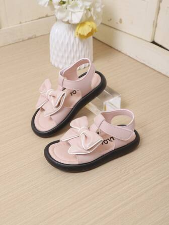 1 par de sandalias de niña con suela blanda y lazo, sandalias deportivas y casuales cómodas y antideslizantes para niñas