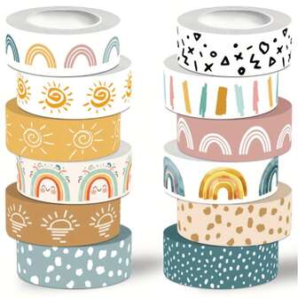 5 pièces de ruban de style bohème à utiliser pour le scrapbooking, les artisanats DIY, l'emballage cadeau et la décoration de style vintage pour les journaux, les autocollants de bonbons, les décorations de Noël, les artisanats, les livres, les étuis à crayons, les porte-crayons, le calendrier 2026, les fournitures de rentrée scolaire, Thanksgiving, Noël, la Fête nationale saoudienne, les cadeaux pour hommes et femmes