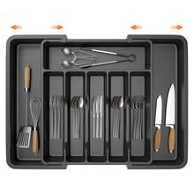 HSHa Extendable Cutlery Drawer Organizer, Adjustable Cutlery Holder And Organizer For Knives, Forks And Spoons, Plastic Cutlery Holder, Drawer Insert (Black) - Black - View 11