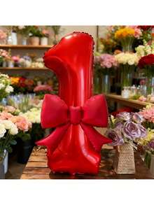 2pcs 32-Inch Red 0-9 Number Foil Balloons With Red Bow - Suitable For Birthday Party, Anniversary, Holidays And Outdoor Events - Great For Photo Decoration, Party Decor | Holiday Balloons | Durable Balloons, Balloon Decoration - Multicolor - View 3
