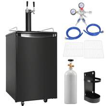 Beer Kegerator, Dispensador de cerveza de barril de doble grifo, Refrigerador de barril de tamaño completo con estantes, Cilindro de CO2, Bandeja de goteo y riel, Control de temperatura de 32 °F- 50 °F, Capacidad para 1/6, 1/4, 1/2 barriles, Negro - 32 °F - 50 °F - Ver 8