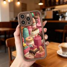 Cubierta de telefono con borde negro y diseño de pasteles coloridos para iPhone 14 Pro Max ideal para uso diario en cafeterias y espacios urbanos Aplicable a los teléfonos de la serie Apple y Galaxy - Café integral - Ver 7