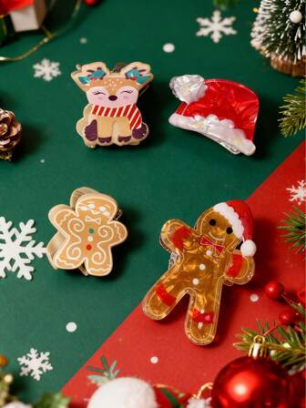 1pc Christmas Santa Casual Party Street Cute Acrylic Hair Claw, Suitable For Commuting All Seasons, Christmas Gingerbread Man Hair Clip, Christmas Hat Hair Clip, Reindeer Small Hair Clip Elegant Claw Clips Winter Hair Accessories