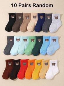 10双可爱小熊婴儿袜，适合幼儿男女宝宝，柔软黑白配色，新生儿袜，婴儿派对装饰袜，秋冬季保暖短袜，万圣节圣诞节礼物 - 彩色 - 查看 13