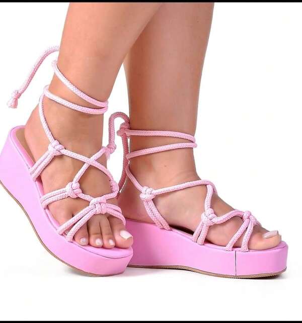 Sandália Feminina Anabela Trançadas Leve Macio Confortavel