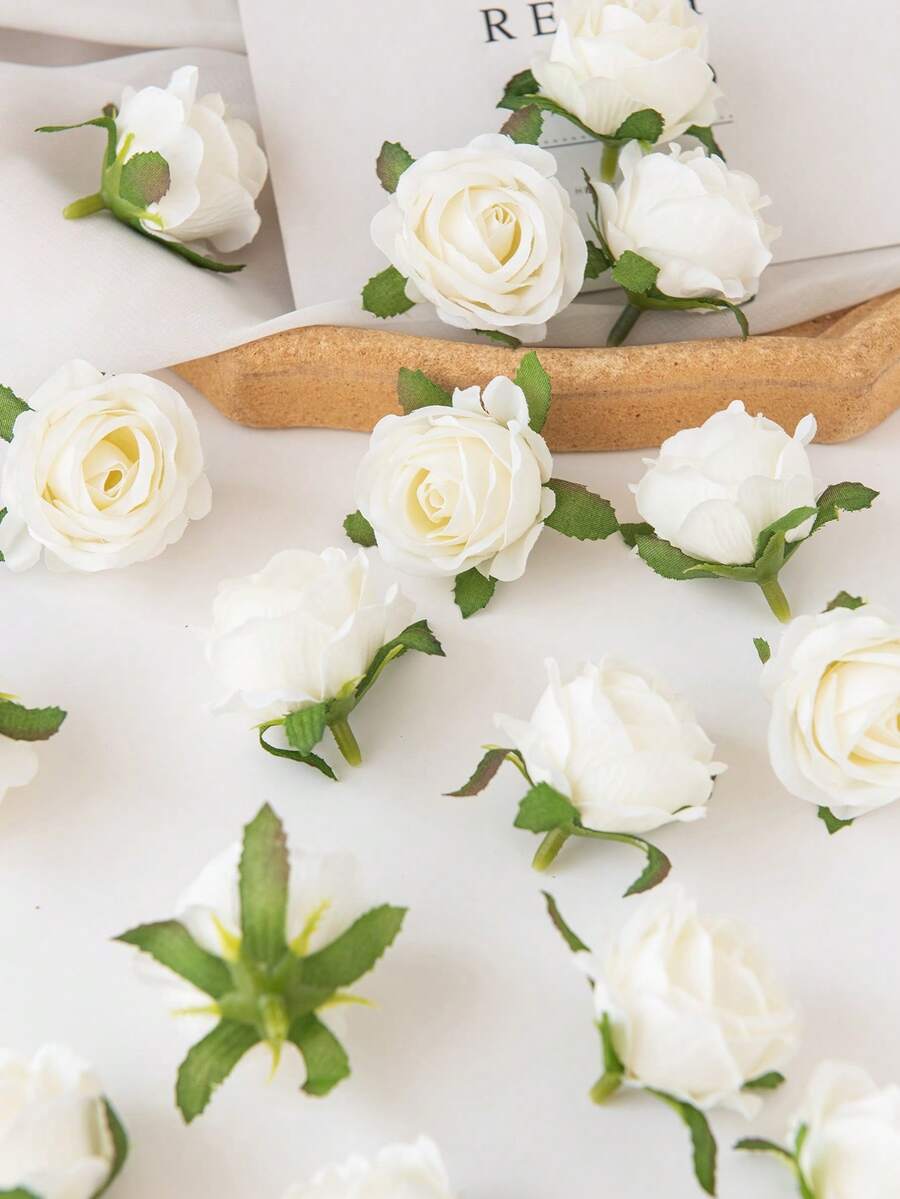 10/30/2500个仿真玫瑰花头,适用于情人节、新年装饰、DIY糖果盒、新娘捧花、母亲节丝绸花瓶装饰、家居装饰、户外花园、婚礼、客厅、DIY花环、仿真植物、花束、桌面装饰 - 白色 - 查看 1