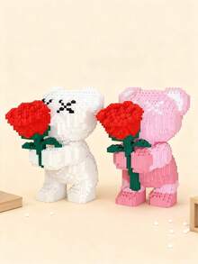 3996片装小熊花束造型积木，DIY浪漫拼装玩具，收藏模型，家居装饰，生日礼物，情人节礼物，单件装房间装饰 - 彩色 - 查看 7