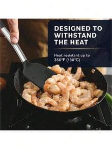 1pc Solid Silicone Scraper, Non-Stick Insertion Type Heat Resistant Kitchen Utensil, Suitable For Fish, Eggs, Pancakes - Black - View 10