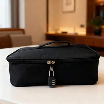 1 låsbar dokumentmapp, förvaringsväska med dragkedja - kraftig dragkedja, dokumentorganisatör, bärbar rese- och hemmakontorslåda, förvaringslåda för resor och hemanvändning - perfekt för resor och för att skydda värdesaker.