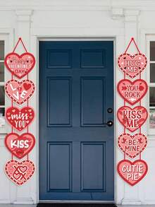 2pcs Heart-Shaped Door Hanging, For Atmosphere Decoration, Valentine's Day Background Decor, Party Supplies, Birthday, Door, Fireplace Banner - 彩色 - 查看 5