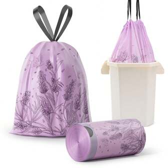 每卷50个垃圾袋，方便携带且经久耐用，不透明颜色可保护隐私，不易撕裂，适用于厨房、客厅、卧室、浴室、办公室等场所。