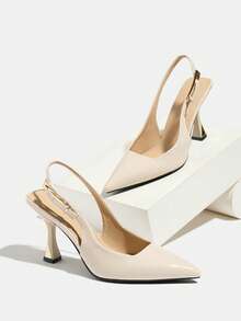 Women's Closed Toe Metal Buckle Decor Solid Color Pointed Toe High Heel Shoes, Slip-On Mule Pumps, Elegant For Party, Date, Work, Formal Occasions, Suitable For Autumn/Winter, Beige,Mothers Day Gift - Beige - View 6