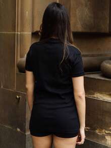 Slim Fit Ribbed T-Shirt, Black Circle Style, American Streetwear Fitted, Ribbed Knit - Black - View 6