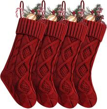 Juego de 4 Piezas de Medias de Navidad en Blanco Marfil y Borgoña, 18 Pulgadas, Extra Grandes, Tejido Retorcido, Regalos y Decoraciones para Fiestas Familiares de Navidad (4 Rojas) - 2 Blanco+2 Rojos 02 - Ver 1