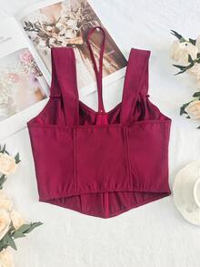 1pc Women's Wine Red Cropped Camisole - Criss-Cross Strap Wide Strap Fitted Midriff-Baring Sexy Top