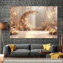 1 pièce Bannière de Ramadan en polyester 2D Lune romantique - Arche florale pour mariages de rêve Accessoires et fournitures pour photos de l'Aïd al-Fitr, convient pour les célébrations musulmanes du Ramadan et de l'Aïd al-Adha, décorations de fête à thème islamique - Multicolore - Voir 3
