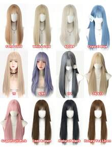 1pc 24inch,26inch Long Straight Synthetic Heat-Resistant Wig, Made Of Fiber Material, Suitable For Everyday Wear, Natural And Realistic.