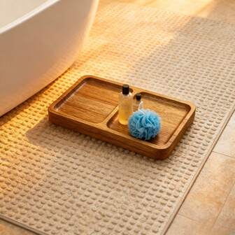 天然木质浴室托盘，不仅可用于收纳，更可作为浴室装饰品。精选实木打造，实用性强，摆放在梳妆台旁，更能妥善放置洗漱用品，是浴室必备佳品。提升浴室美感，圣诞节浴室装饰，复古木质托盘，中式风格收纳托盘，（7.4英寸 x 4.2英寸）