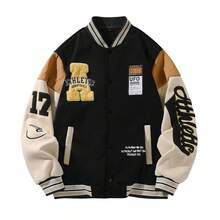 男士秋冬新款字母刺绣棒球长袖夹克 - 黑色 - 查看 1