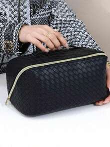 1个女士奢华高端化妆包，防水PU皮革洗漱包，便携式化妆品收纳包，大容量旅行配件包，大容量便携式旅行化妆包，时尚眼镜收纳袋，情人节、伴娘、旅行必备的理想礼物 - 彩色 - 查看 4