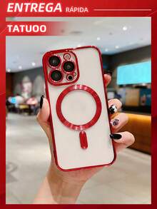 1 Piece Plating Phone Case With Camera Protection, Magnetically Induced Ultra-Thin TPU Clear Case, Compatible With Apple 16/16Pro/16Plus/16Pro Max - Red - View 3