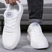 Men's Comfortable & Durable Shoes, Versatile Casual Sneakers, Suitable For All Seasons, Flat Skateboard Shoes, Men's Formal Shoes, Men's Outdoor Shoes, Solid Color Everyday Wear - White - View 7