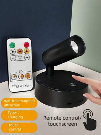 1pc/2pcs ABS/Aluminum Alloy Material Remote Control Wireless USB Rechargeable Long-Lasting (Built-In 18650-2000mAh Super Capacity Battery) Wall Lamp Stepless Tri-Color Touch Dimmable (With Independent Switch) 350° Rotatable 90° Tiltable Wireless Magnetic Suction Bedside Reading Lamp, Suitable For Decorative Painting Lighting, Tree Lighting, Exhibition Hall Decoration