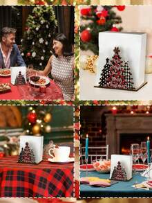 1 Stück rustikale Weihnachtstischdekoration - elegantes gestreiftes Design mit roten und goldenen Akzenten, robuster Holz-Serviettenhalter, geeignet für Küche, Esszimmer, Badezimmer - perfekte Feiertags-Dekoration für Zuhause, Hotel, Büro, Weihnachten