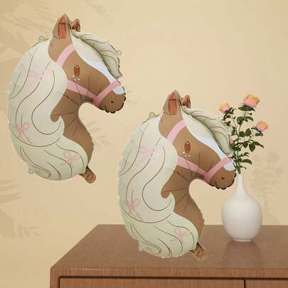 2pcs Butterfly & Horse Head Shaped Aluminum Foil Balloons, Birthday Party Decoration, Event Gathering Backdrop, Indoor Outdoor Atmosphere Decor