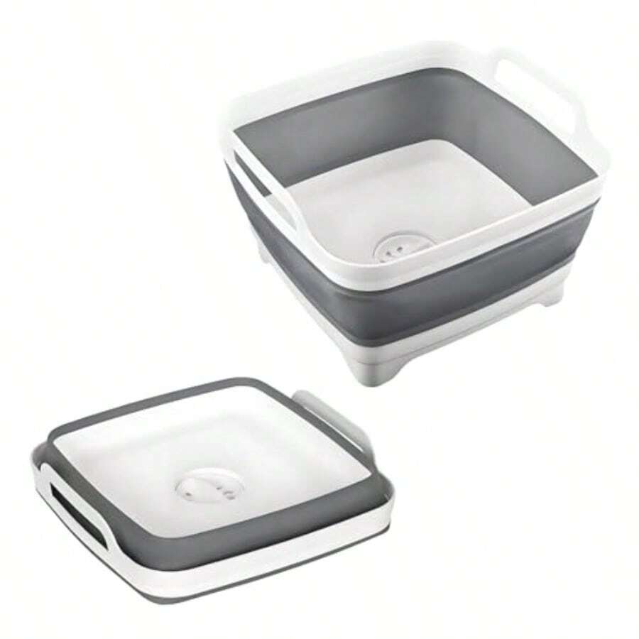 TYUI Dishpan For Washing Dishes Collapsible Portable Washing Basin With Drain Plug Carry Handles Large Capacity Multiuse Sink Tub Kitchen Storage Tray For RV Outdoor Camping - như hình ảnh - Xem 1