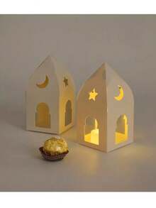 10个白色城堡造型透明窗口礼盒，适用于婚礼、生日、节日派对等场合 - 白色 - 查看 3