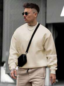 Christmas Outfit Womenchristmas Outfit WomenMen's Solid Color Pullover Sweatshirt, Casual Everyday Wear, For FallLoose And Comfortablewomen Winter Clotheswinter Clothes For Women - 杏 - 查看 5