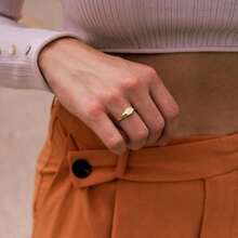 espere Anillo cuadrado chapado en oro de 18 quilates con sello rosado delicado con estrella del norte Anillos ligeros y gruesos para mujer - OvaladoOroamarillo - Ver 3