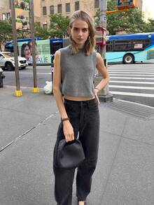 VIBEWAVE Chic Button Knit Vest Camisole For Women, American Style, Slim Fit Autumn New Basic Layering Top - Grey - View 2