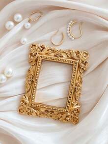 1pc Vintage Gold Tone European Style Embossed Resin Small Photo Frame, Blank Frame, Floral Decor, Scrapbooking, Photography Prop