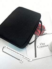 Fashionable And Minimalist Black Bible Bag And Bookmark With Patterns Of Flower Letters "Jesus", Handbag With Handle Zipper Pocket, Portable Church Bag, Multi-Functional Daily And Book Protection Large Capacity Storage Bag, Portable Sorting Bag, Standard Size Bible Bag, Perfect Choice For Adult, Women's, And Men's Bible Learning