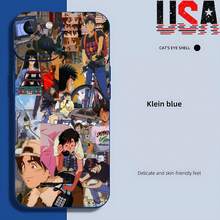 Visuales de anime elegantes y sencillos para iPhone 16/15/14/13/12/11 ProMax/Plus con funda protectora de cobertura total, anti-caída y anti-deslizamiento, funda suave de TPU, funda de silicona de color dopamina, múltiples colores disponibles, festival de cultura pop, tecnología negra - Negro - Ver 6