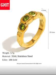 GNIT 限量版橄榄石镶嵌金银纹理戒指，独特设计，可叠戴女士戒指，奢华珠宝，理想的节日礼物 - 金色 - 查看 7