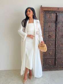 Elegant & Charming Spring/Summer Embroidered White Long Abaya Cardigan Shawl For Women Eid - White - View 3