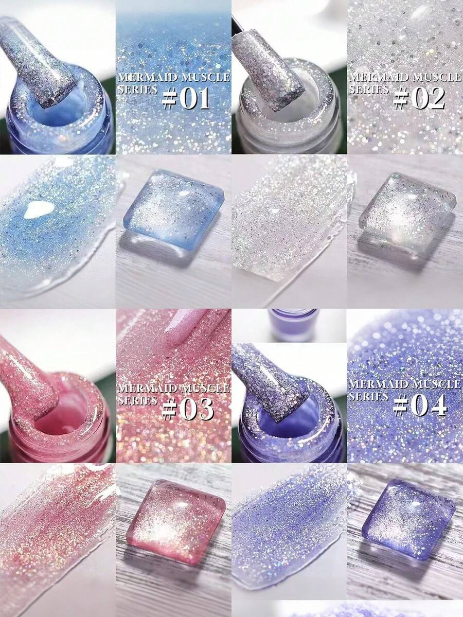 Miss Comoy 15毫升指甲油，4款梦幻珍珠美人鱼闪粉色，2026春夏新款美甲潮流，美甲沙龙及DIY必备 - 彩色 - 查看 1