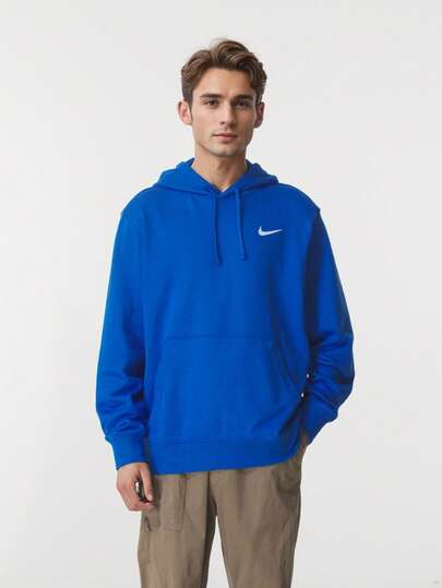 Nike 男士卫衣/套头衫 M NK TM CLUB 卫衣 PO ZTS 男士蓝色连帽卫衣，户外宽松运动服，舒适休闲卫衣，适合日常穿着和通勤，适合学生和校园穿着，HF1177-493