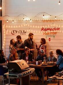 斋月装饰月亮和星星串灯，电池供电灯，适用于开斋节、伊斯兰节日、家居和房间装饰，非常适合斋月吉祥、开斋节、餐厅装饰、酒店装饰、卧室装饰、客厅装饰； - 暖色 - 查看 7