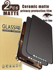 磨砂 2 件装 Apple 陶瓷磨砂隐私屏幕保护膜,非玻璃,软陶瓷手机膜,全屏覆盖适用于 16 Pro/16/16 Plus/15 PRO MAX/15/15 PRO/15 PLUS/14 PRO MAX/14/14 PRO/14 PLUS/13 PRO MAX/13/13PRO/12/11/XR/Mini 磨砂隐私屏幕保护必备,适用于日常防护、办公室、家用手机屏幕保护膜手机配件防水防震防摔防摔防刮防指纹 - 黑色 - 查看 8