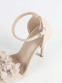 SOLE STORY Women's 3D Floral Rhinestone Decor Open Toe Ankle Strap Stiletto High Heels, Elegant Bridal Style, Nude Leather High Heel Sandals, Suitable For Wedding And Formal Events,Spring Summer Outfits - Apricot - View 8