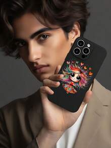 1PC Funda de teléfono TPU con diseño de chica con cabello multicolor y corazones flotantes, estilo artístico y soñador, combinación de fantasía y colorido moderno, protección para lente, resistente a caídas, textura mate suave, ideal para mujeres, amantes del arte y personas que buscan un toque único, regalo especial, compatible con iPhone16/15/14/13/12/11/XS/XR/X/PLUS/PRO/PROMAX, compatible con Galaxy A21/A24/A25/A32/A34/A35/A54/A55, Galaxy S20/S21/S22/S23/S24 Ultra, agarre cómodo, regalo de temporada para amigos, novia, novio, familia - Negro - Ver 5