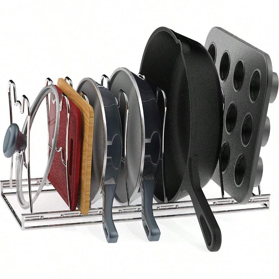7 Adjustable Compartments Pan and Pot Lid Organizer Rack Holder Chrome - cromo - Ver 1