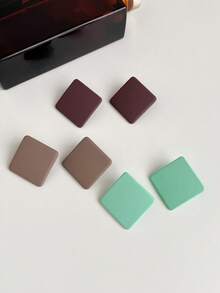 1set 3pairs Fashionable Square Shaped Stud Earrings, For Women, Multi-Color, Sweet And Fresh Style - Multicolor - View 35